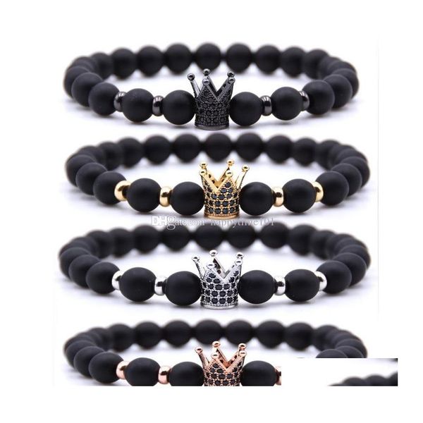 

charm bracelets 8mm beads charms natural stone bracelets zirconia crown stretch fashion bracelet chakra yoga energy bangles j dhfjp, Golden;silver