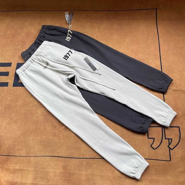 

casual sports pants fog tide label essentials season 8 double thread 1977 flocking print casual sports drawstring pants, Black