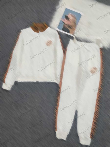 

tracksuits womens two piece pants letter jacquard fabric patchwork contrast color ribbon stand collar zipper jacket elastic waist casual tro, White