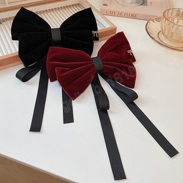 

fashion women velvet bows hairclip winter elegant big bowknot solid barrettes ponytail clip for girls headwear casual, Slivery;white