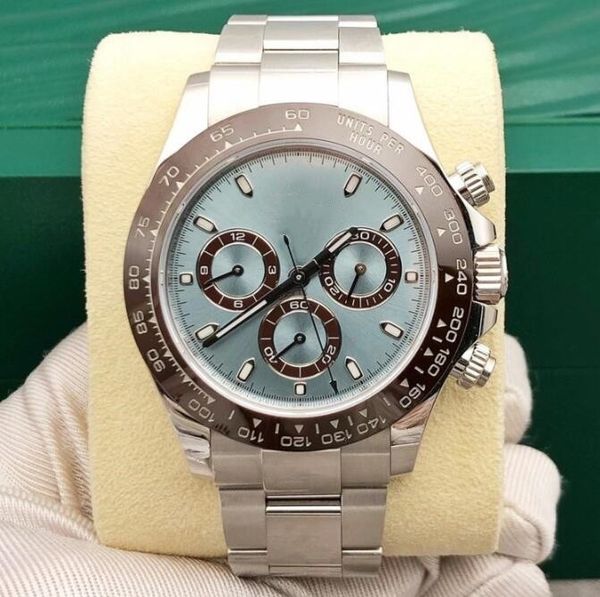 

factory maker fashion mens watch 904 steel mechanical 40mm ice blue dial cosmograph 116506 no chronograph working automatic movement mens wr, Slivery;brown