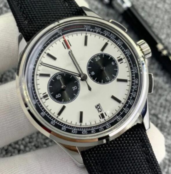 

men's quartz watch chronograph right hand premier 42mm silver stainless steel panda dial floding clasp mens dress on wrist watches chri, Slivery;brown