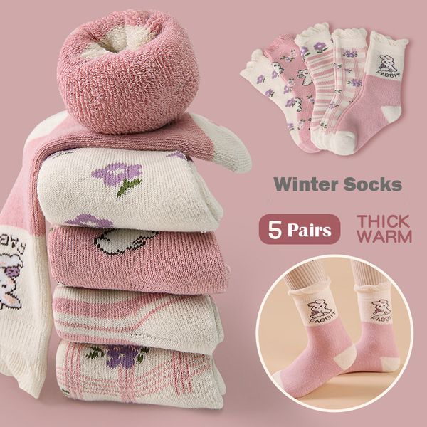 

kids socks mians girls winter colorful quarter cotton snow sport cartoon bears for boys autumn wear 5 packs 221203, Pink;yellow