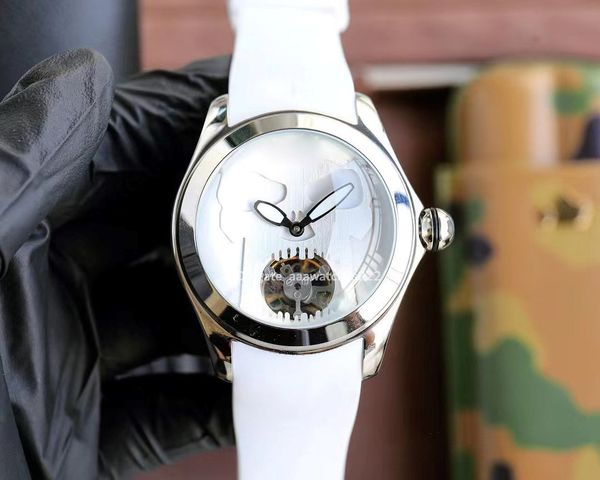 

bubble bubble series 46mm rose gold watch case is surrounded by floating tourbillon skull watchmaking technology and micro machine world des, Slivery;brown