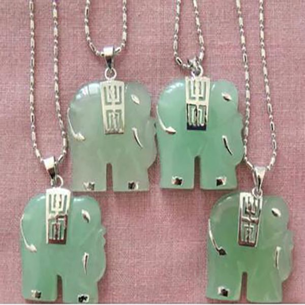 

details about 4pcs natural green jade elephant pendant necklace aaa grade, Silver