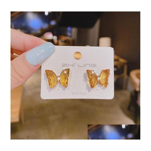

stud candy color shining crystal butterfly women stud earrings lady wedding jewelry 5 colors drop delivery 2021 dhsop, Golden;silver