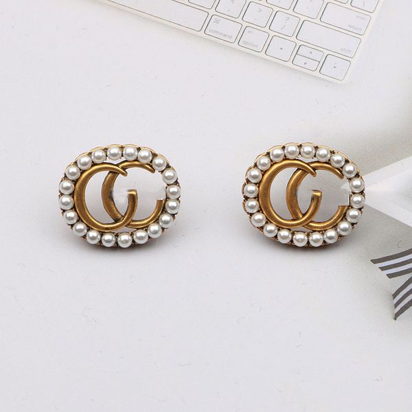 

vintage stud earrings woman luxury designer earring double letters jewelry women 18k diamond crystal rhinestones pearls valentine wedding gi, Golden;silver