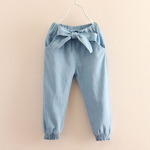 

jeans baby girl casual spring autumn 2 3-8 9 10 11 12 years teenage children elastic bow lantern denim for girls kids 221203, Blue