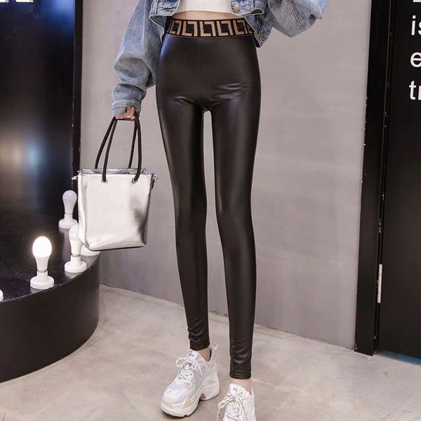 

Designer Quality PU Leather Fashion Matte Autumn Winter Leggings Outer Skinny Pencil Pants 9a, Black