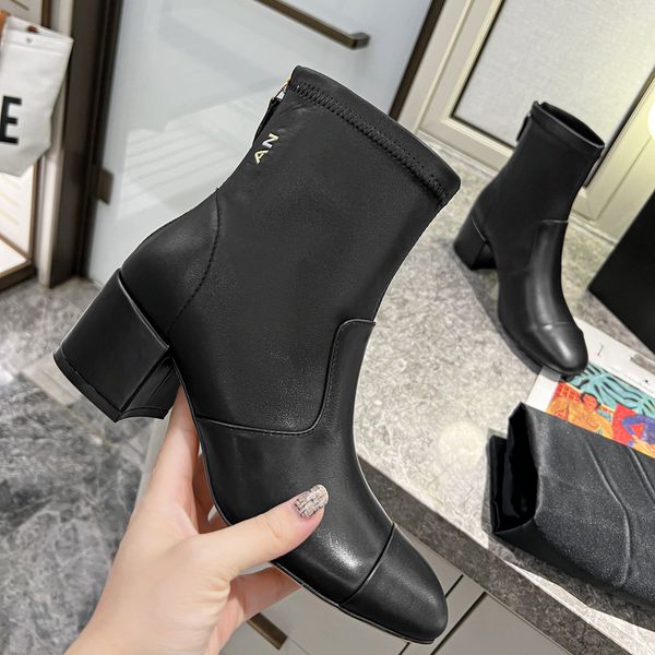 

ankle boots designer ccityleather heel boot fashion women winter booties channel woman shoes sdgsf, Black
