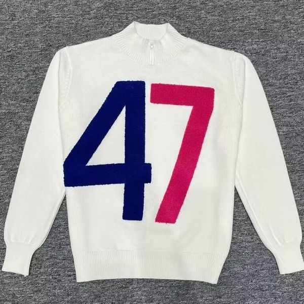 

2022 autumn winter high end wool ski sweater women casual long sleeve half high collar letter pullover loose retro sweaters 47, White;black