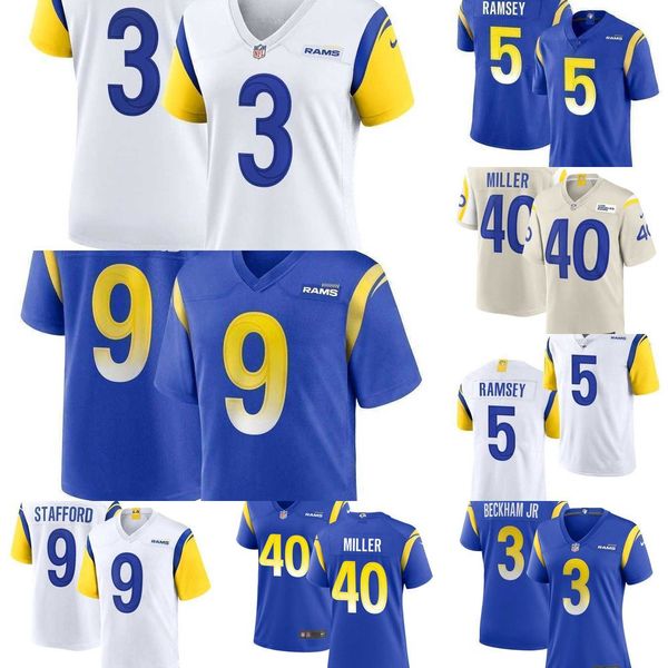 

football jerseys los angeles''rams''men women youth 3 odell beckham jr. 40 von miller 99 aaron donald 9 matthew stafford, Black;red