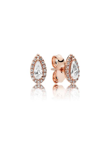 

18k rose gold plated shining tear drop stud earring logo original box for pandora 925 sterling silver teardrop earrings women wedd3418865, Golden;silver