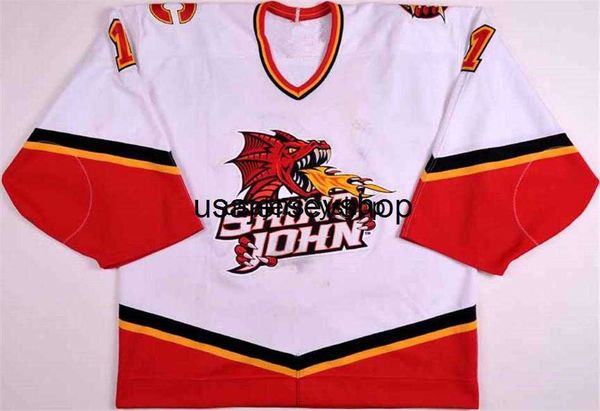 

custom vintage rare hockey 2002-03 j.f. damphousse saint johns jersey 10 year anniversary ahl jerseys or any name number s-5xl, Black