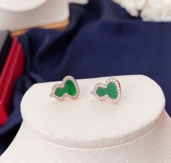 

ins new in luxury fine jewelry earrings for womens pendant k gold heart necklace with engraved beadssmall gourd green emerald earrings, Golden