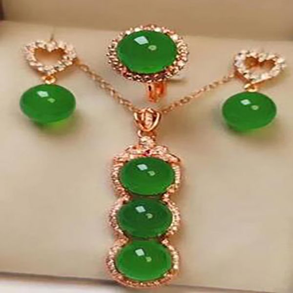 

charming women jewelry with zircon rose gold green jade pendant necklace, Silver