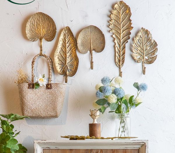 

retro vintage pendant hooks european style iron hook metal leaf shape wall decoration wedding studio shooting props