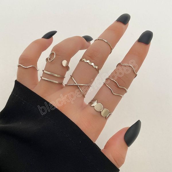 

gold color silver color metal rings set for women geometric hollowed wavy pattern finger ring fashion jewelry gifts