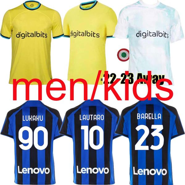 

22 23 inter lukaku soccer jerseys barella vidal lautaro eriksen alexis dzeko correa uniforms football shirts 2022 2023 milan men kids kit je, Black;yellow