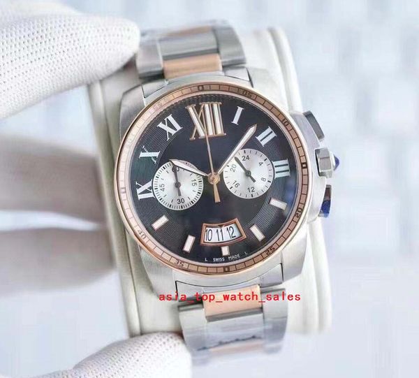 

classic style super quality watches for men 42mm sapphire luminous auto date multi-function vk quartz chronograph refined steel w7100045 de, Slivery;brown