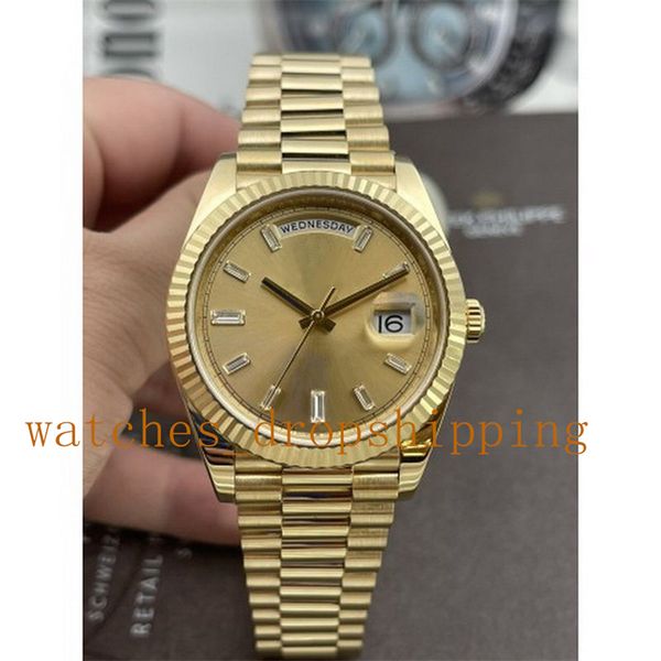 

nf-mens watches 18k gold 40mm daydate diamond time scale automatic mechanical stainless steel bracelet 2813 movement sapphire glass wristwat, Slivery;brown