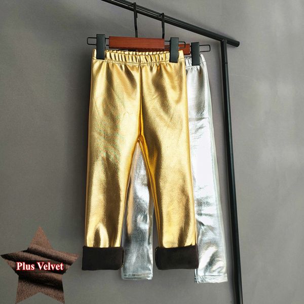 

leggings tights autumn winter children pants gold silver faux leather plush velvet pant girls shiny keep warm trousers kids 221203, Blue
