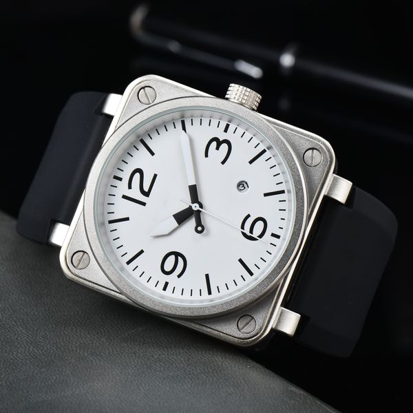 

sports machinery men's br watch ross watch waterproof world time full function ultra-thin personality square luminous dial rubber band, Slivery;brown