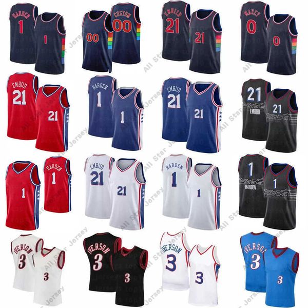 

basketball jerseys 75th anniversary city james 1 harden basketball jerseys joe embiid iverson 2021 esition tobias 12 harris matisse 22 thybu, Black;red