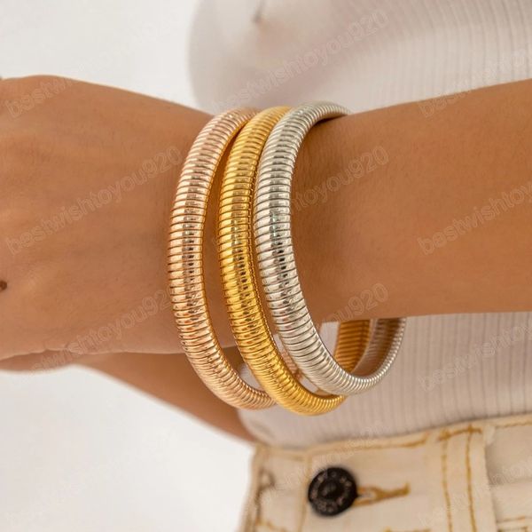 

exaggerated spiral metal wide big size bangles for women men statement hip hop charm bracelet jewelry gift, Golden;silver