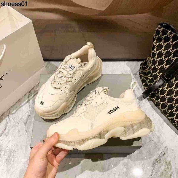 

2021 new leather lace up balencigas third generation daddy shoes breathable sports air cushion leisure couple running shoes, Black