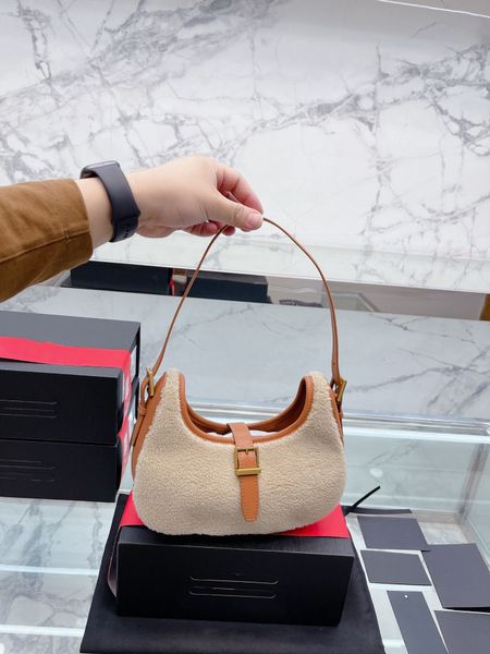 

fashion lamb hair underarm tote bag le fermoir shoulder bags winter luxury handbag designer messenger bags french hobo purse metal buckle 4
