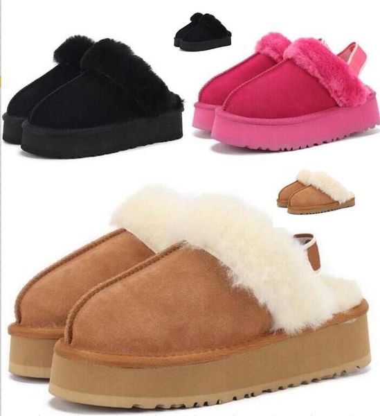 

womens slippers fur slides classic ultra mini platform boot tasman slip-on les petites suede wool blend comfort winter designer booties 35-4, Black