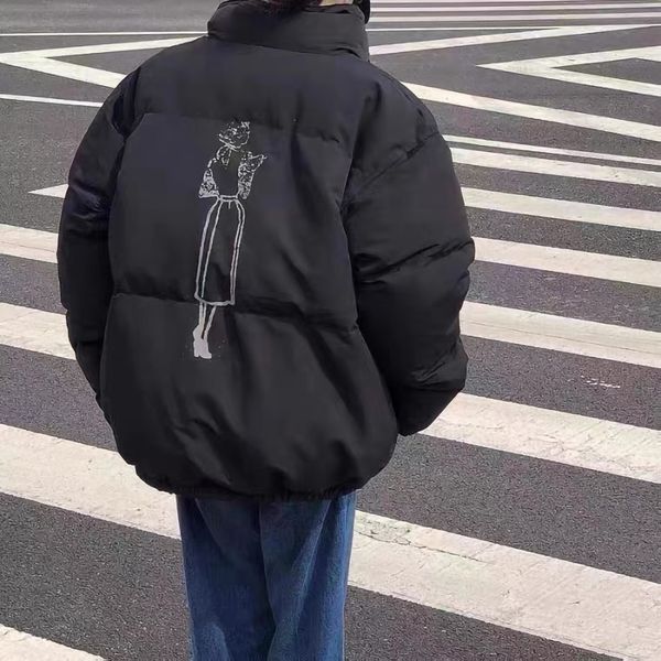 

22fw women men's 3m reflective printing cotton jackets winter japanese windproof coats thick warm clothes street fashion casual bread j, Black;brown