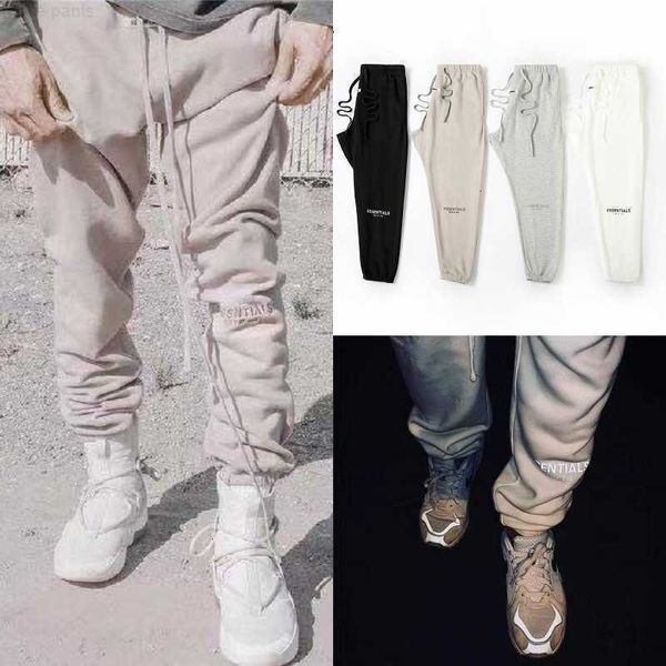 

casual sports pants high street kanye's same essentials loose double thread embroidered letter reflective men's and women's, Black