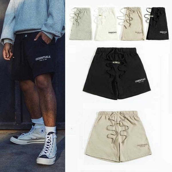 

casual sports pants high street essentials double thread reflective embroidery fog men's fashion burkanye's same drawstring shorts, Black