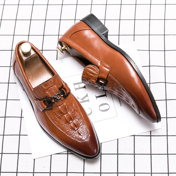 

new luxury designer crocodile pattern loafers men metal button wedding dress shoes designer formal footwear sapatos tenis masculino, Black
