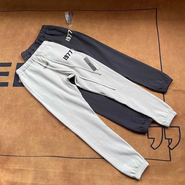 

casual sports pants fog tide label essentials season 8 double thread 1977 flocking print sports drawstring pants fashionable sweatpants, Black
