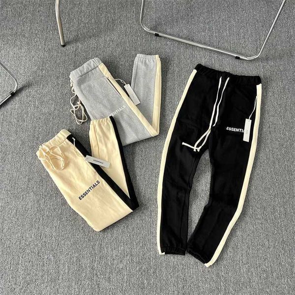 

casual sports pants california limited splicing plush sanitary with fog double thread essentials men's and women's loose casual fa, Black