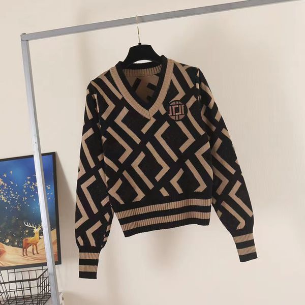 

winter fall women's sweaters brand designer double f letter pattern cardigan sweater coat wool blended woman knitwear ladies knitted lo, White;black