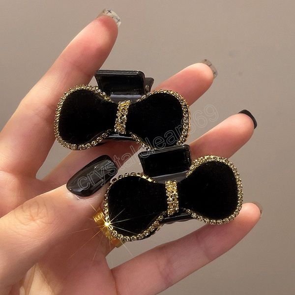 

women small velvet bow diamonds hair claws cute side bangs hair clips hairpins barrettes girls lovely princess clip, Slivery;white