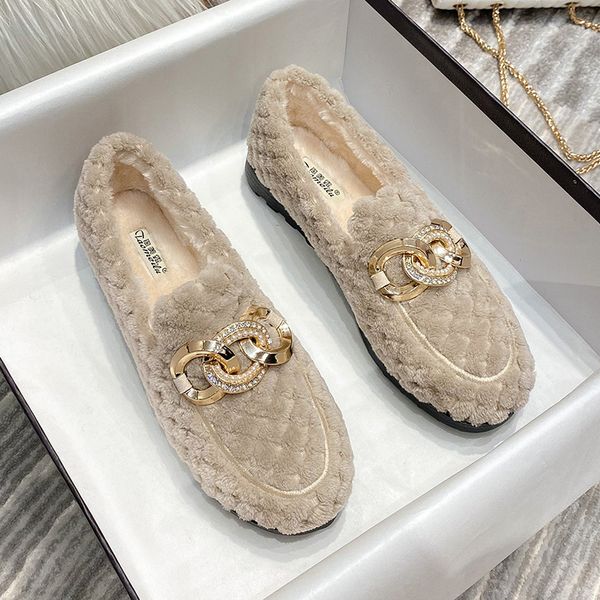 

dress shoe s plush flat shoes outdoor and office wear fashion chain design winter warm snow boots large size 41 43 delivery 221203, Black