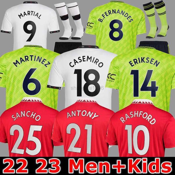 

soccer jerseys fans tees 22 23 sancho fans player antony eriksen b.fernandes mans utds rashford football shirt 2022 2023 men kids casemiro, Black