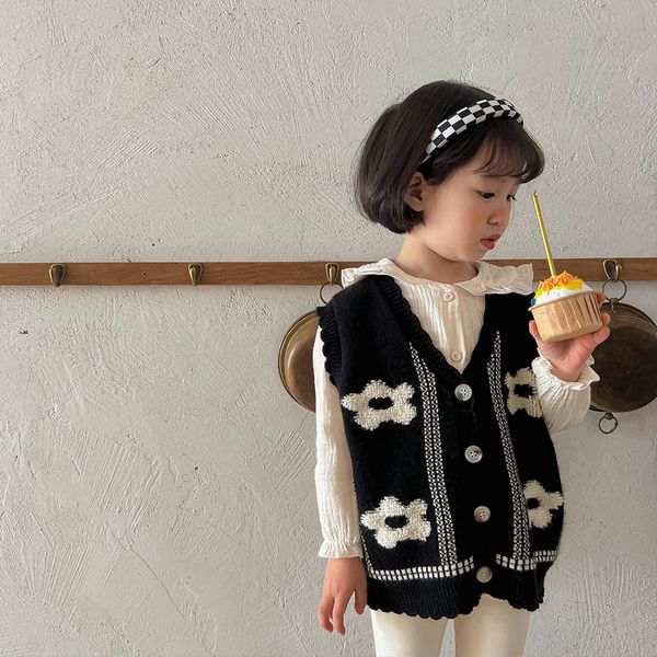 

waistcoat spring girls knit cardigan vest fashion children flower knitted jacket kids baby v-neck sweater 221203, Camo