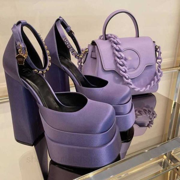 

medusa aevitas purple juno crystal-embellished shoes satin platform pumps chunky high heels sandals women's luxury designers dress shoe, Black