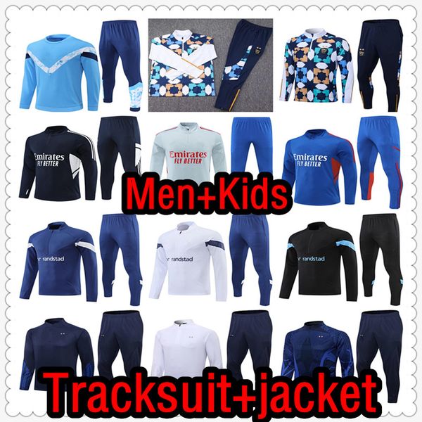 

22 23 soccer tracksuits sets tracksuit jacket set tuta 2022 2023 men and kids football kit chandal futbol survetement training suit soccer j, Black