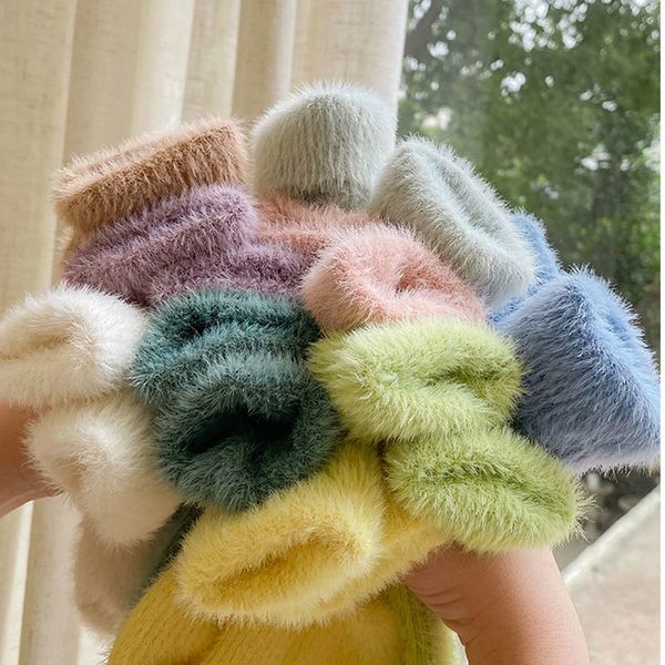 

kids socks 2 pairs winter children pure color wool for thicken warm boys girls shoes velvet indoor 221203, Pink;yellow