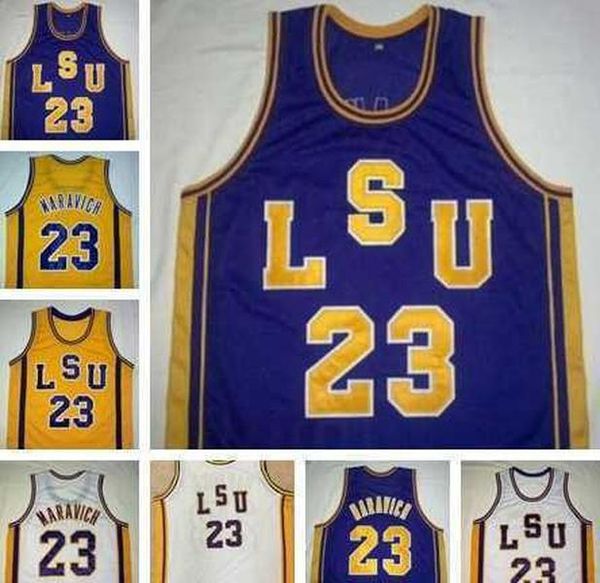 

custom basketball ncaa #23 pete maravich lsu tigers vintage jerseys purple white yellow retro college basketball stitched men kids youth, Black