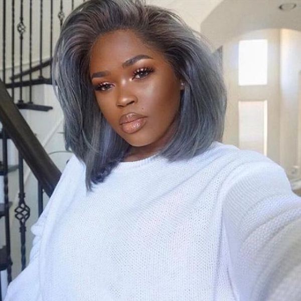 

european and american wig lady short straight hair black gray high temperature silk chemical fiber head cover