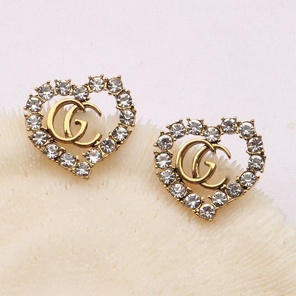 

vintage stud earring woman luxury designer earrings double letters jewelry women 18k diamond crystal rhinestones pearls wedding party gifts, Golden;silver