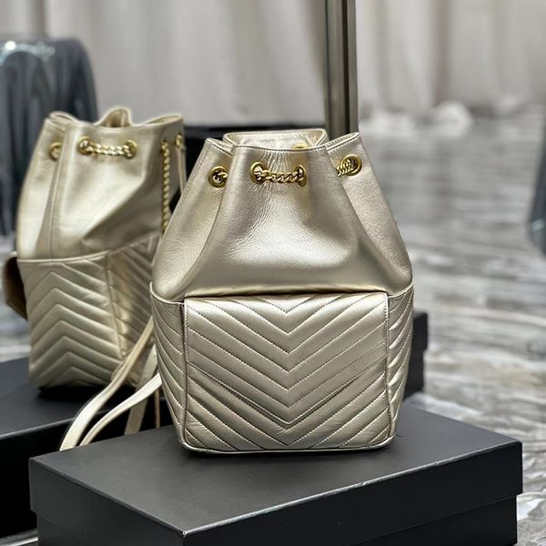

joe backpack bucket bags drawstring pearl grey with chain gold tone metal black classic quilted purse satchel for ladies